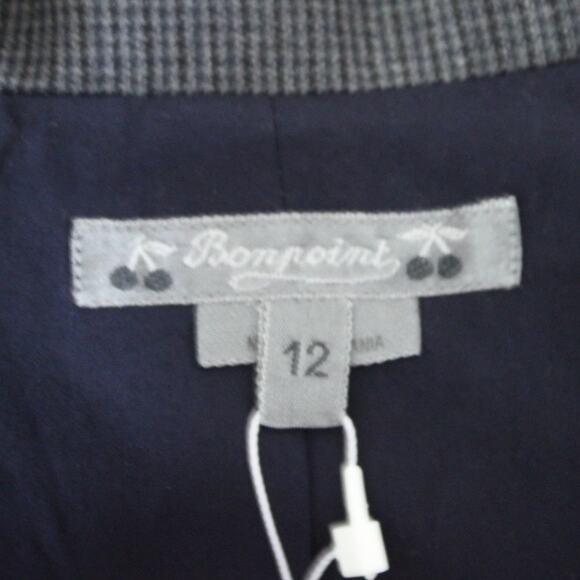 NWT Bonpoint Boys Houndstooth Wool Blazer Jacket Suit Coat Gray Navy 12 - Picture 5 of 8